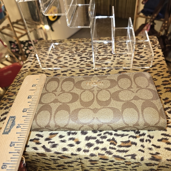 Coach Tan and Brown Signature Zip Wallet - Picture 8 of 8
